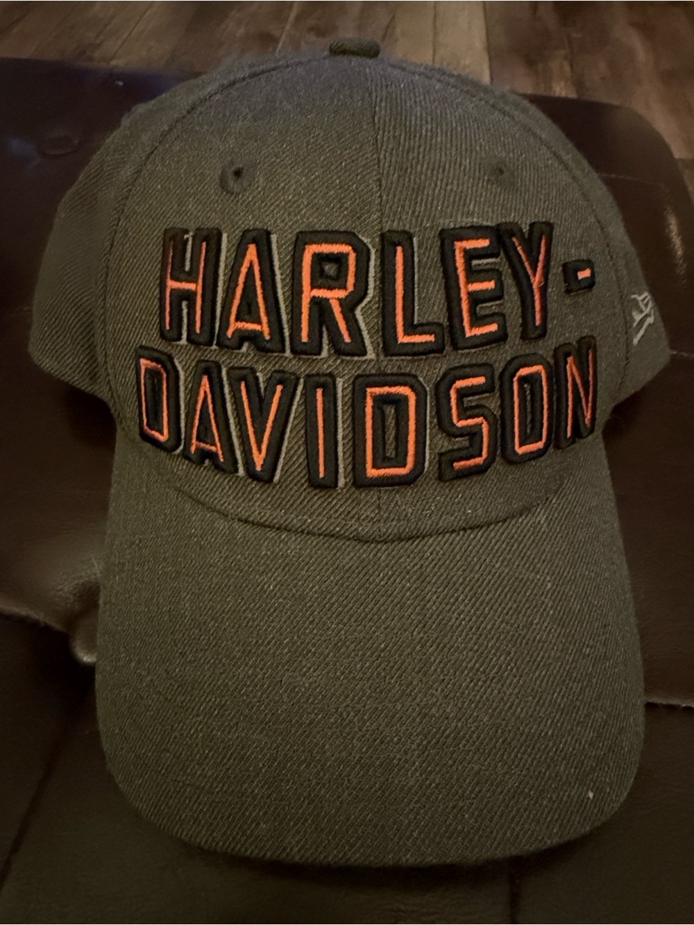 Harley-Davidson Olive Green Hat with Orange Accent Embroidery